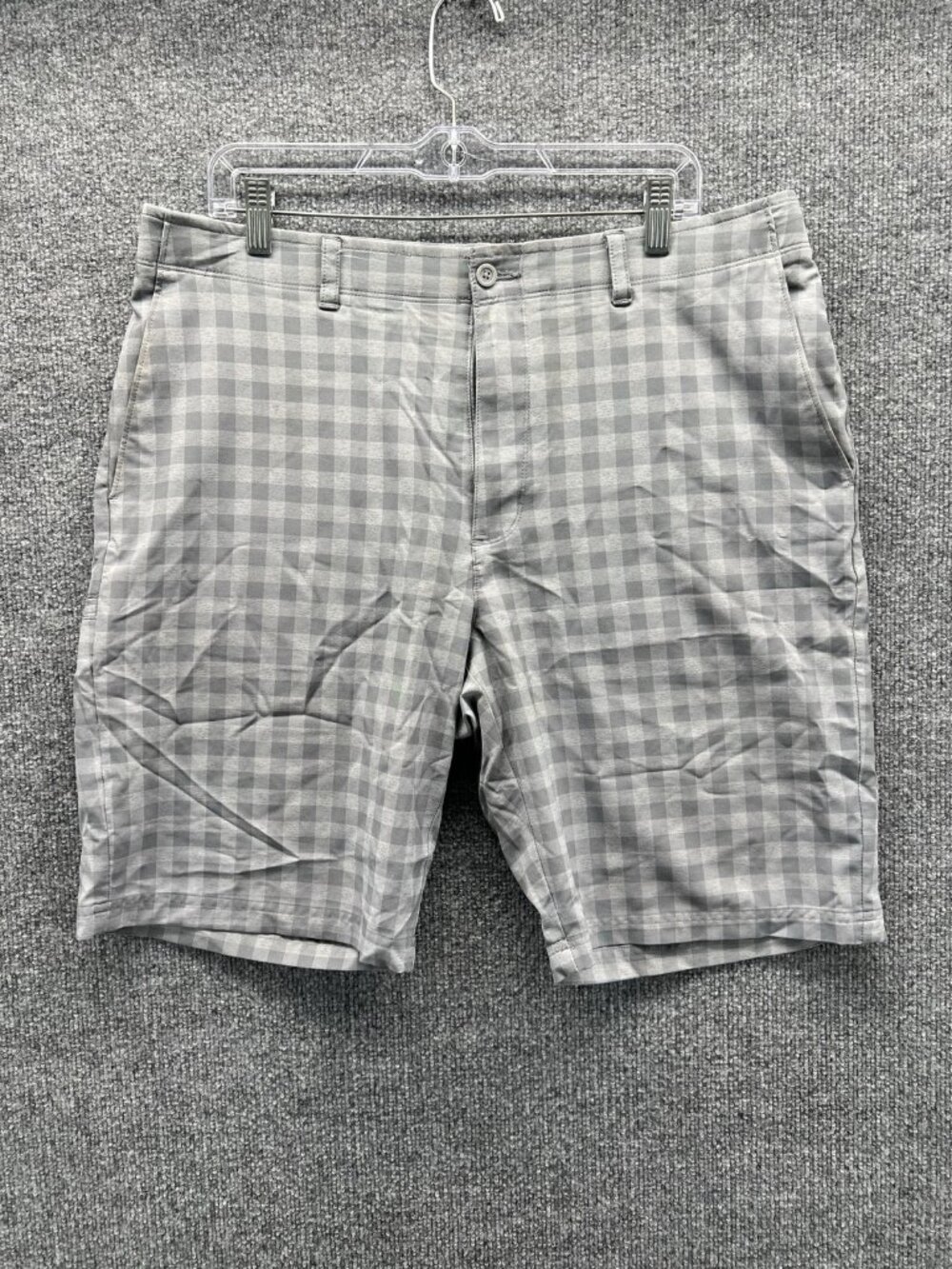 Jack Nicklaus Shorts Mens 36 Gray Check Chino Front Microfiber Casual Summer